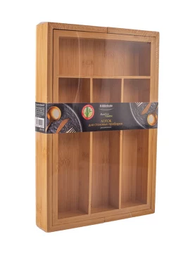 Лоток для столовых приборов Bamboo Touch раздвижной 23,5-35,5х35х4,5 см Attribute
