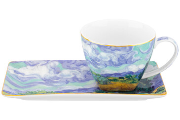 Чашка с блюдцем для десерта Пшеничное поле с кипарисами, 250 мл Elan Gallery