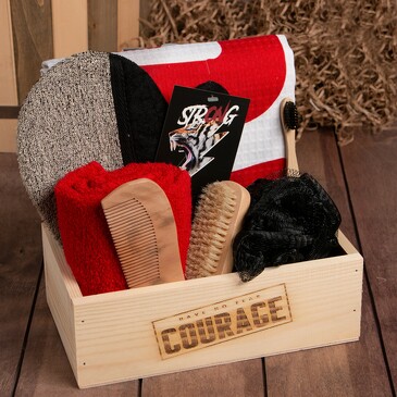 Набор в ящике Courage (полотенце 72х146, мочалка, щетка, расческа) Этель