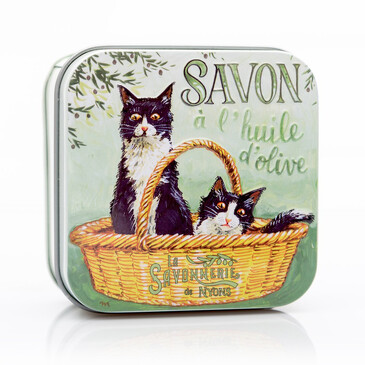 Мыло с цветком хлопка в металлической коробке Черные коты, 100 гр. La Savonnerie de Nyons