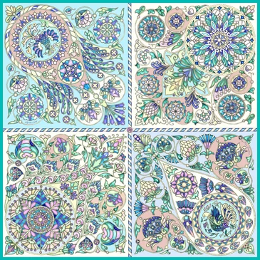 Платок Русская эмаль нежная 100% шелк, 90x90, Nina Ruchkina