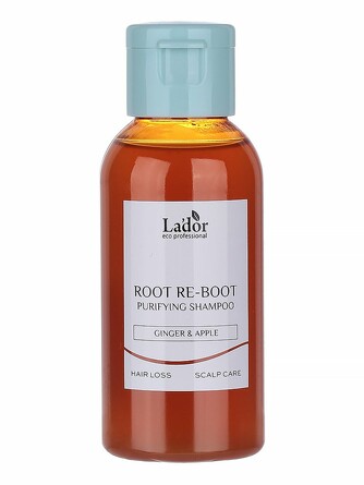 Шампунь для волос для чувствительной и жирной кожи головы root re-boot purifying shampoo (ginger & apple) 50 мл La'dor