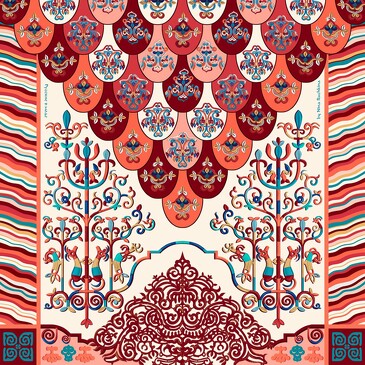 Платок Легенды народов Амура, 90x90, Nina Ruchkina