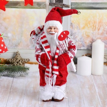 Дед Мороз в вязаном костюме с лыжами и мешком, 30 см Зимнее волшебство