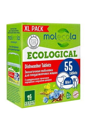 Экологичные таблетки для посудомоечных машин, 55 шт., Molecola