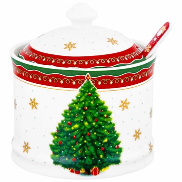 Сахарница с ложкой Новогодняя елка красный узор, 250 мл Elan Gallery