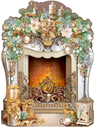 Плакат Новогодний камин, А2, 44х60 см, картон. Праздник