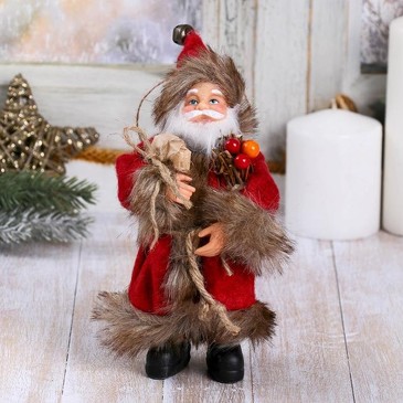 Дед Мороз в красной шубке с хворостом, 16 см Зимнее волшебство