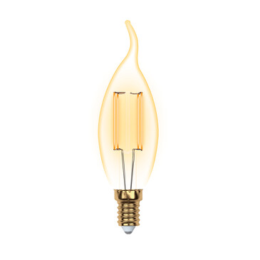 Лампа светодиодная Vintage. E14. Форма свеча на ветру (золотистая колба) Uniel