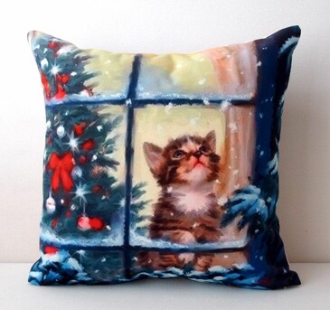 Подушка декоративная В Ожидании чуда Котенок Новый год 40х40 см Zaberite