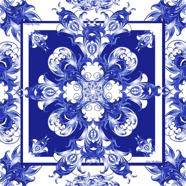 Платок Гжель, 90x90, Nina Ruchkina