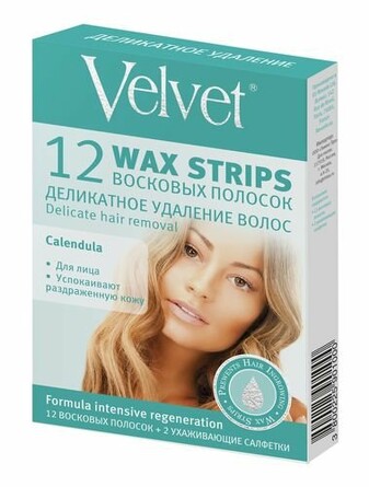 Восковые полоски для лица Деликатное удаление волос, 12 шт Velvet