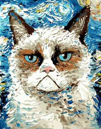 Картина для рисования по номерам на подрамнике. Grumpy Cat ВанГогВоМне, 3