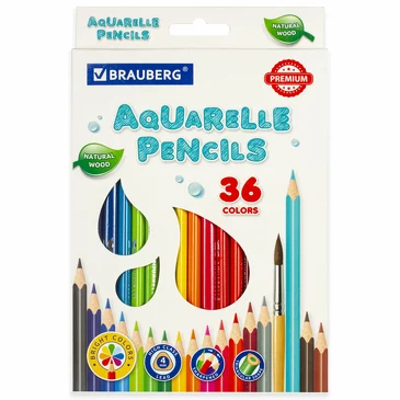 Карандаши акварельные premium 36 цв. Трёхгр Brauberg