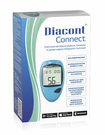 Система контроля уровня глюкозы в крови (глюкометр и 4 пр.) Connect  Diacont