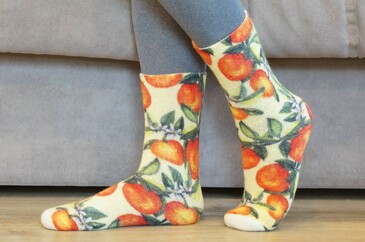 Шерстяные носки ®Mahra внутри с принтом Сочный апельсин в цвету Шерстянки