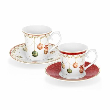Набор чашек (2 шт.) Christmas Balls 90 мл с блюдцами (фарфор-new bone china) Fissman