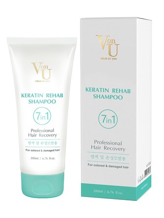 Шампунь для волос с кератином Keratin Rehab, 200 мл Von-u