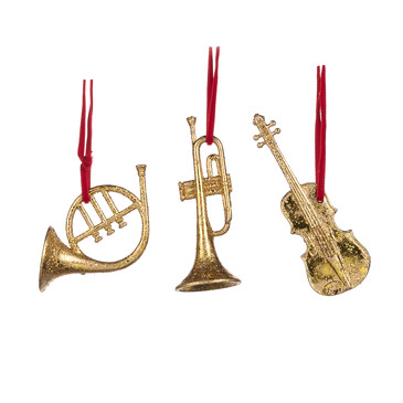 Набор новогодних украшений Музыкальные инструменты золото с красным (3 шт. по 10 см) Goodwill M&G