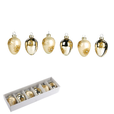 Набор новогодних украшений Яйцо стеклянное яйцо кремовый (6 шт. по 6 см) Goodwill M&G