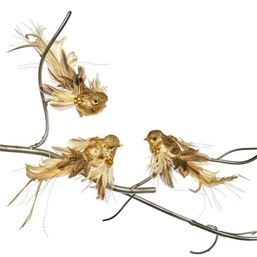 Набор новогодних украшений Птички на клипсе золотые (3 шт. по 18 см) Goodwill M&G