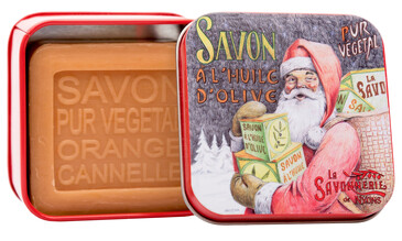 Мыло с корицей и апельсином в металлической коробке. Дед Мороз, 100 гр. La Savonnerie de Nyons