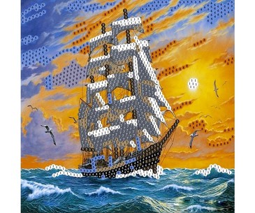 Картина из пайеток. Корабль в море Рыжий Кот