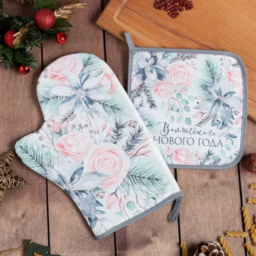 Набор Christmas flowers (прихватка 19х19, варежка-прихватка 20х28) Этель