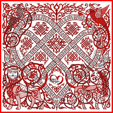 Платок Сердце 100% шелк, 90x90, Nina Ruchkina