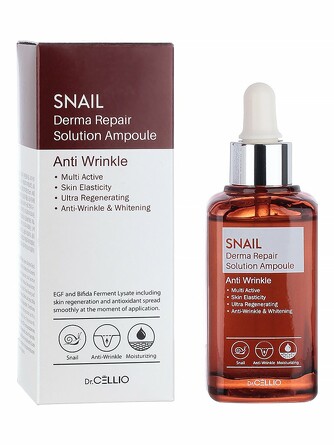 Сыворотка для лица с муцином улитки snail derma repair solution ampoule 50 мл Dr.Cellio