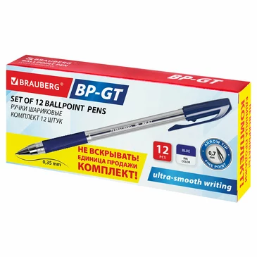 Ручки шариковые Bp-Gt 12шт линия 0,35мм, синие Brauberg