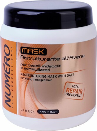 Маска восстанавливающая для ослабленных и чувствительных волосс экстрактом овса Numero, 1000 мл Brelil