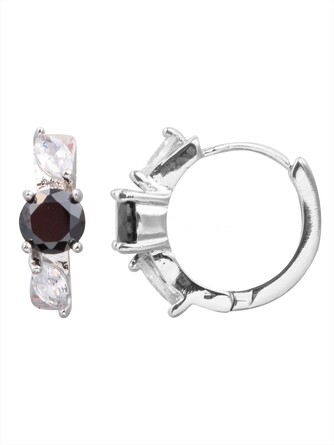 Серьги с черным фианитом Колечки 1 камень 2 циркона Lotus jewelry