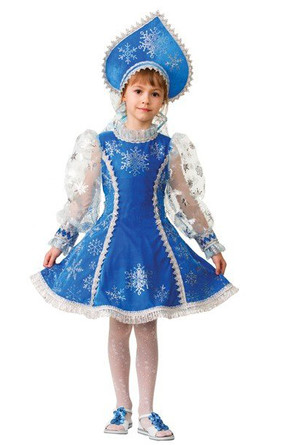 Карнавальный костюм Снегурочка велюровый синий Jeanees