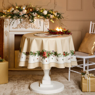 Скатерть круглая Celebration 150 см (бежевый) Горох Santalino