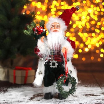 Дед Мороз В красной шубке с новогодним венком, 16х30 см Зимнее Волшебство