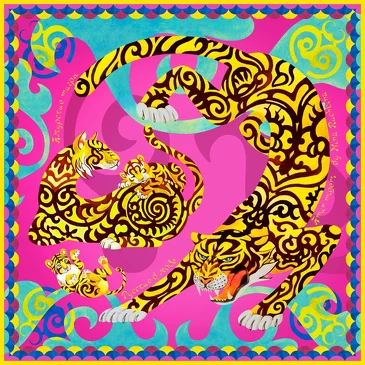 Платок Амурские тигры, 90x90, Nina Ruchkina
