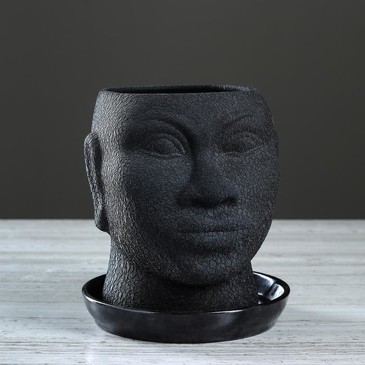 Кашпо Голова африканки шёлк, 1.4 л, чёрный  Керамика Ручной Работы