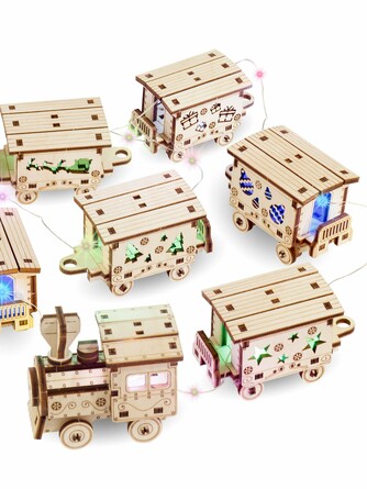 Конструктор деревянный Гирлянда Новогодний паровозик, 6,5x3x4 - 1 элемент см Drovo