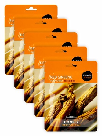 Набор (5 шт.) Маска для лица тканевая с экстрактом красного женьшеня Consly