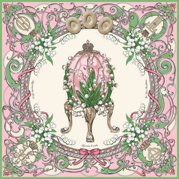 Платок Яйцо Фаберже Ландыши, 90x90, Nina Ruchkina
