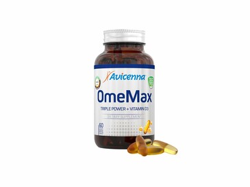 БАД. ОмеМакс с витамином D3 (омега-3 в высокой концентрации + 600 МЕ Д3) 60 капсул Avicenna