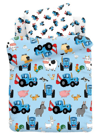 Комплект постельного белья (поплин) Синий трактор Трактор и животные 