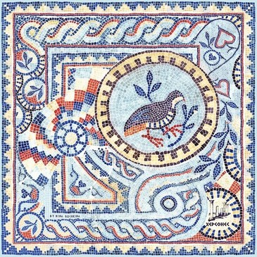 Платок Грёзы о Византии с ручной подшивкой, 90x90, Nina Ruchkina