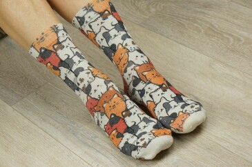 Носки шерстяные Slim Пятнистые котики дудл арт Шерстянки