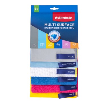 Набор салфеток из микрофибры Multi Surface (6 шт.) Attribute