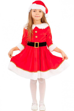 Костюм карнавальный Мисс Санта (платье, ремень, колпак) Пуговка