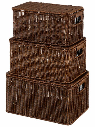 Набор корзин плетеных (3 пр.), 30,5x21x15,5 см, 33,5x24x17,5 см, 37,5x27x20 см, с крышками EL Casa