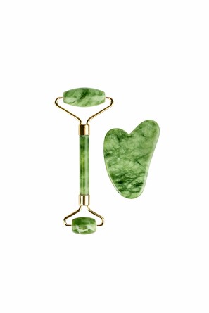 Набор (роликовый массажер для лица и кристалл Гуаша из натурального нефрита) AMG331 Gezatone