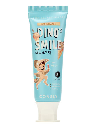 Детская гелевая зубная паста Dino's Smile c ксилитом и вкусом пломбира, 60 г Consly